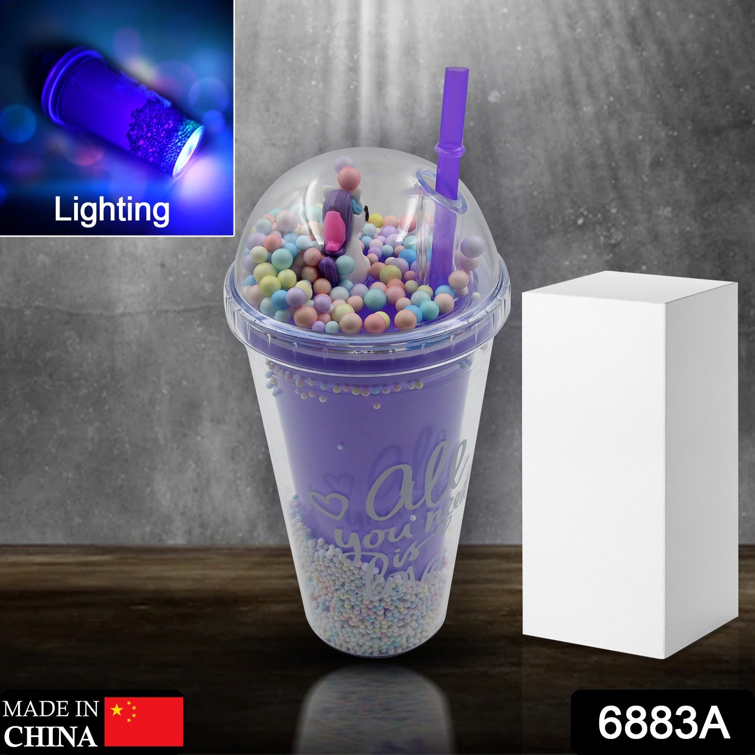 Double wall sipper bottle with toy and LED light, for kids