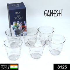 Set of 6 break-resistant plastic glasses, 300 ml each, Ganesh Lily design.