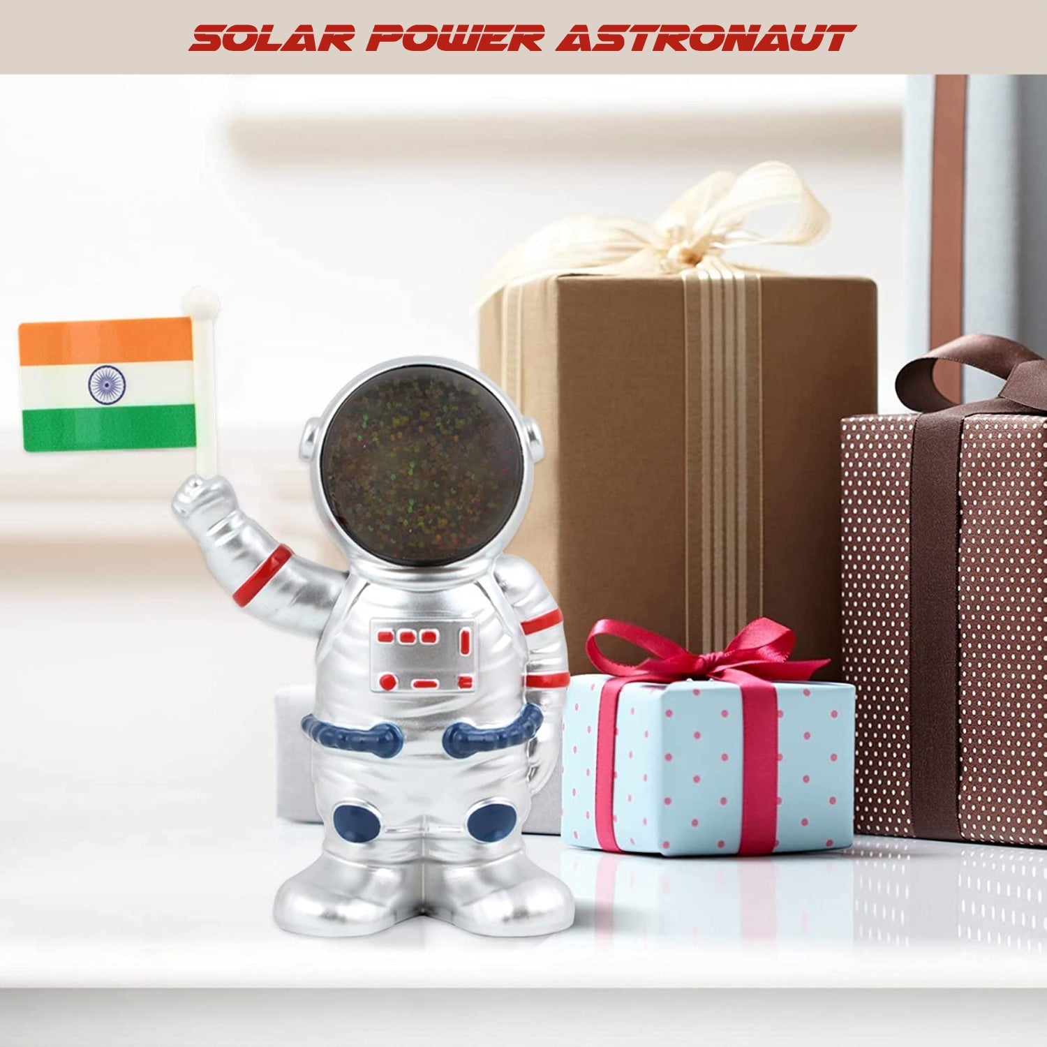 Solar Power Astronaut Ornament Moving Hand with Indian Flag