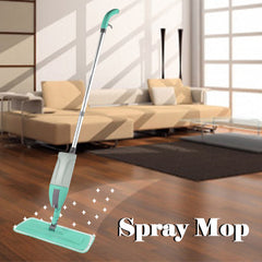 Spray mop head with cleaning pad attached