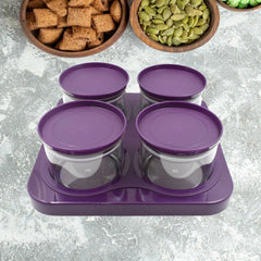 Airtight Plastic 4 Pc Storage Container Set, With Tray Dry Fruit Plastic Storage Container Tray Set With Lid & Serving Tray For Kitchen