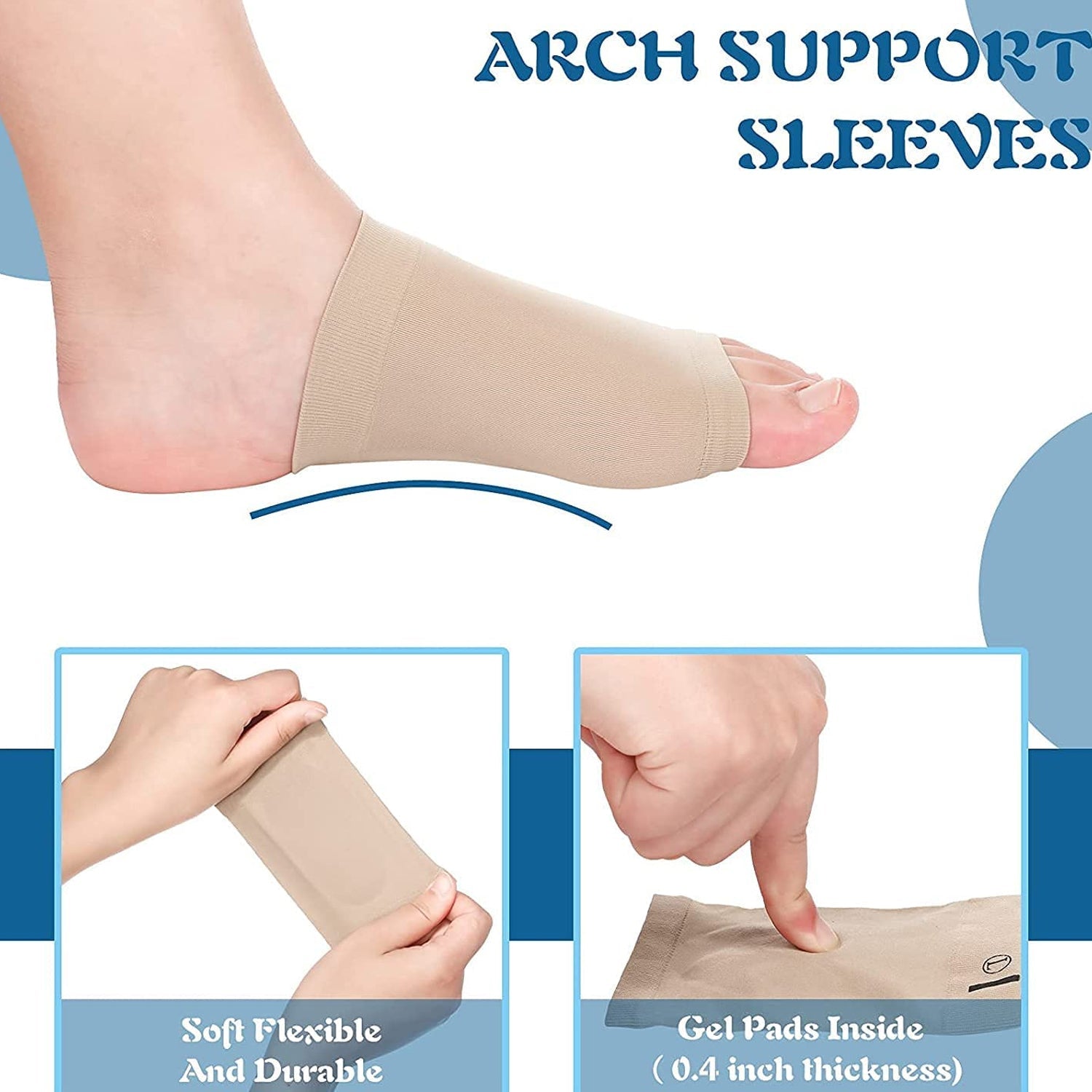 Foot Arch Support for Men & Women | Medial Arch Support for Flat Feet Correction Sleeve with Cushion | Plantar Fasciitis Leg Foot Pain Relief Product | Foot Care for Orthopedic Shoes Slippers, (1 Pair), Gym Equipment