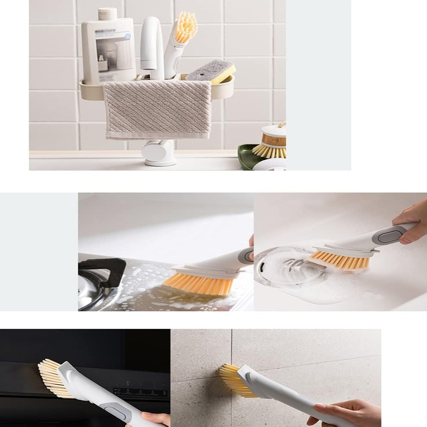 Cleaning brushes set, long handle scrub brush, ideal for bathroom and pots.