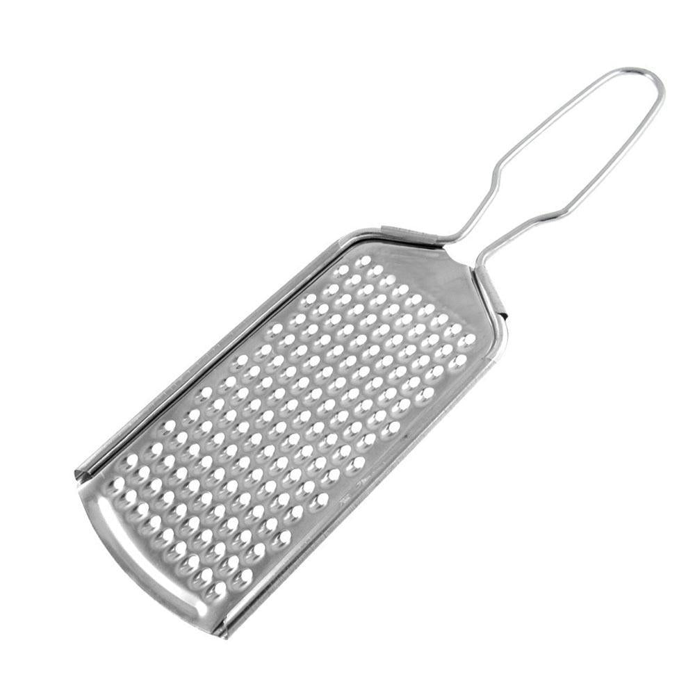 Multi-purpose zester grater with stainless steel blades for nutmeg, cheese, and citrus zesting.