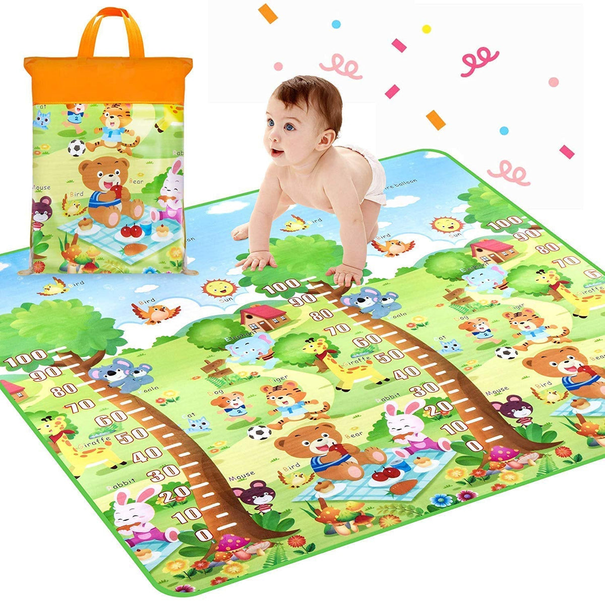 Waterproof double-sided baby play mat for kids with a carrying bag, size 120 x 180 cm