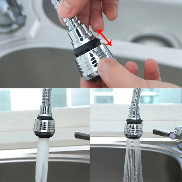 Flexible faucet extender for bathroom use.