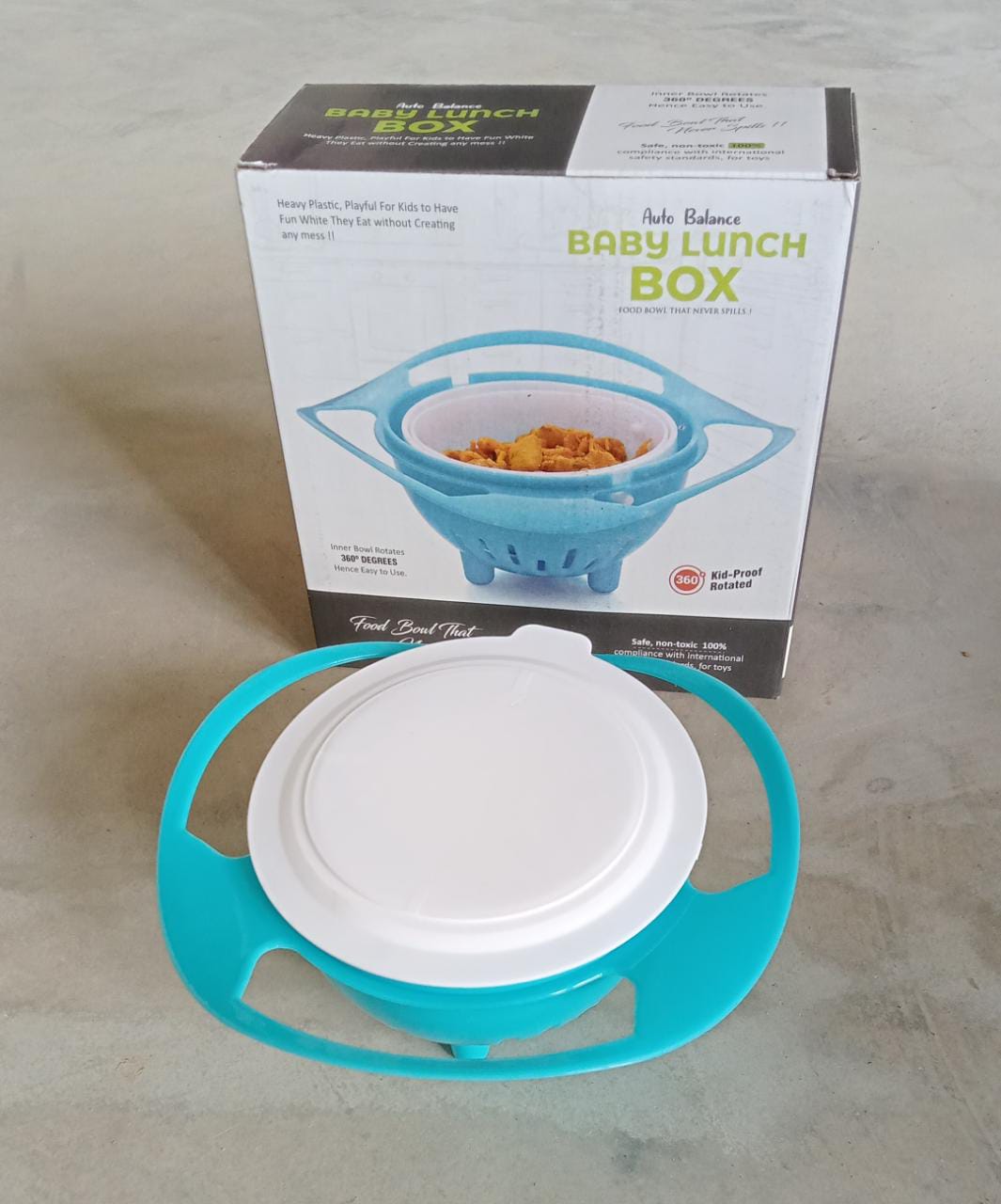 Toddler gyro bowl with portable design, spill-proof and rotating for mess-free feeding.