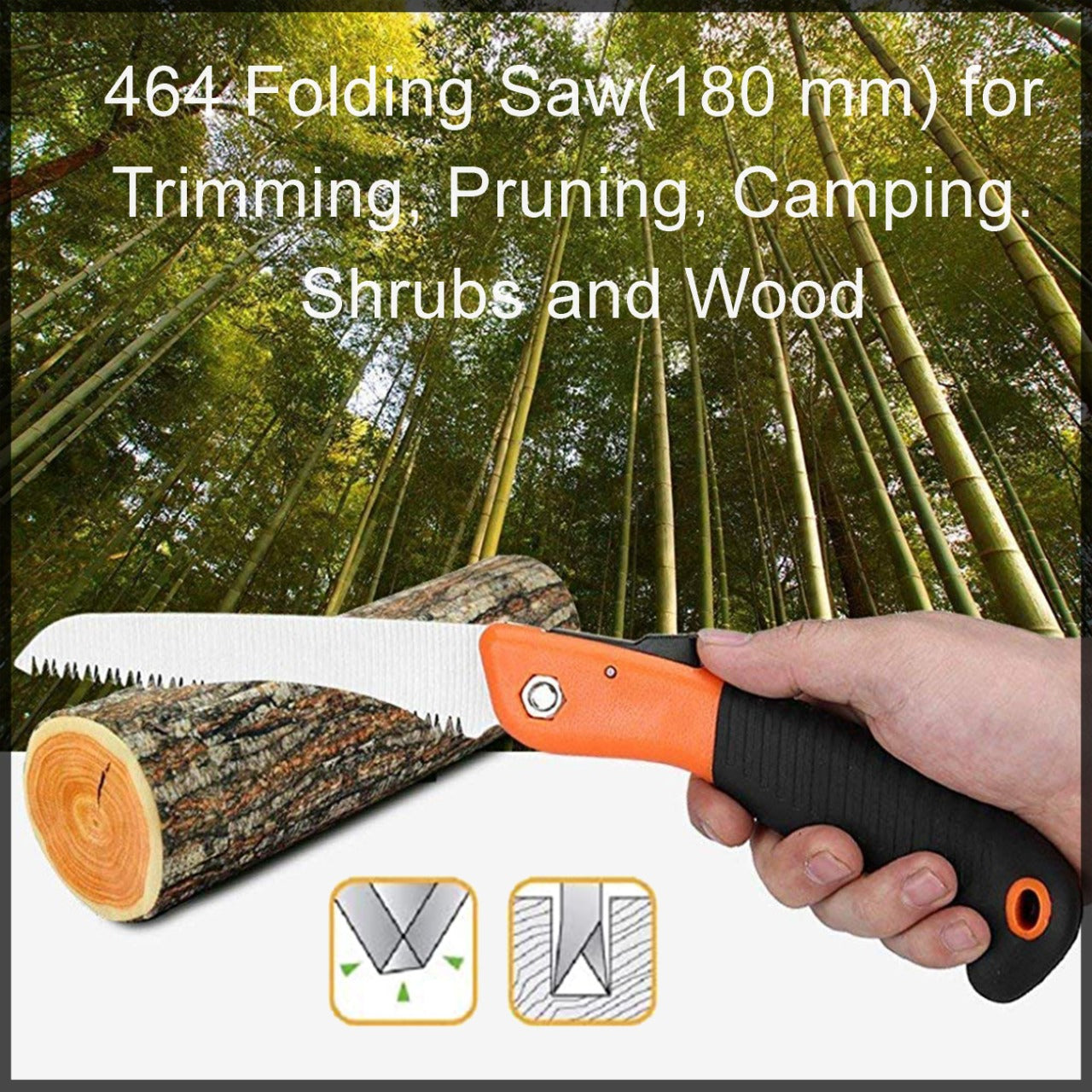 Pruning saw for camping and shrub trimming.