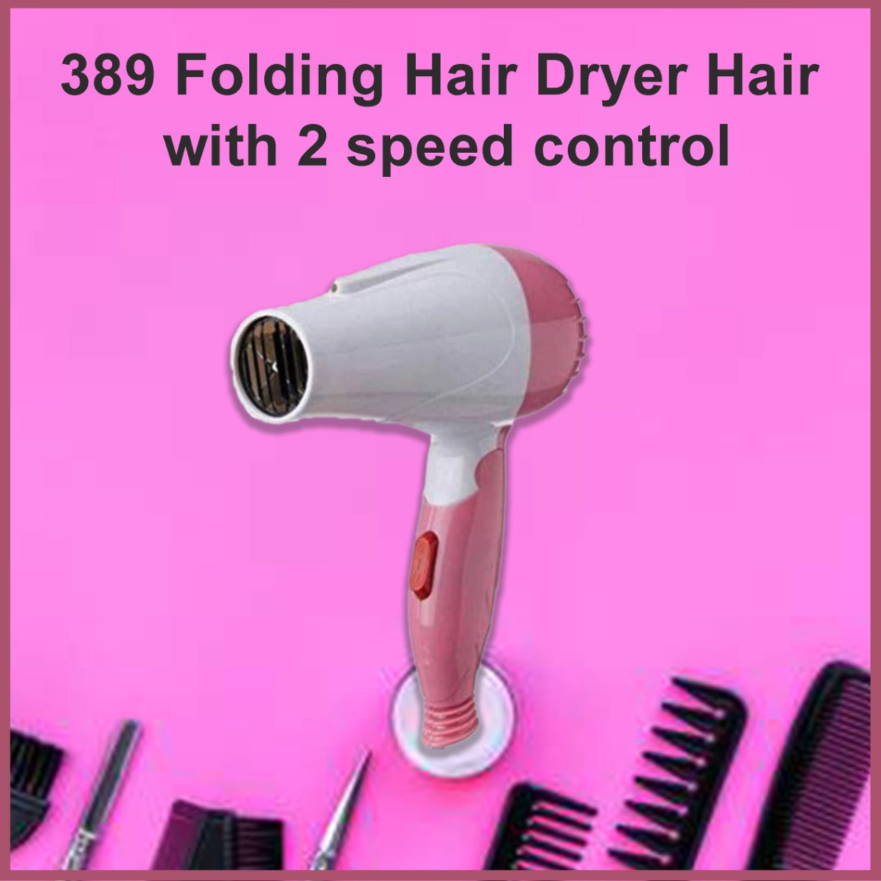 Travel-friendly folding hair dryer.