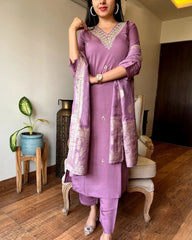 Party wear Lavender Kurti Set with Heavy Dupatta