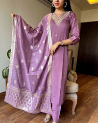 Party wear Lavender Kurti Set with Heavy Dupatta