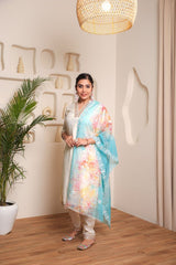 Embroidery Worked Kurta Set in Off White - Viscose Chanderi