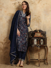 Navy Blue Party Wear Embroidered Kurta Set