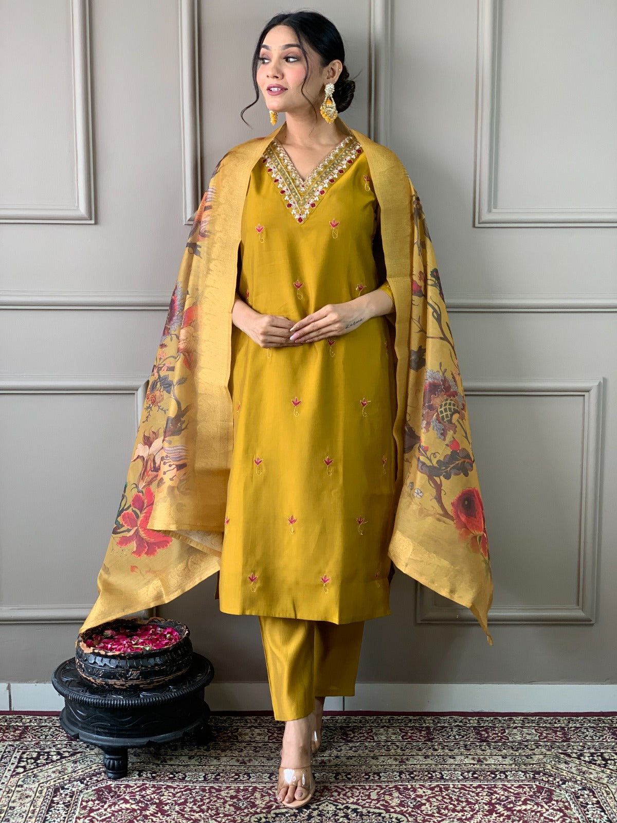 Women Mustard Kurti Set with Beautiful Dupatta