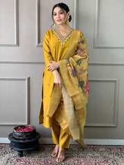 Women Mustard Kurti Set with Beautiful Dupatta