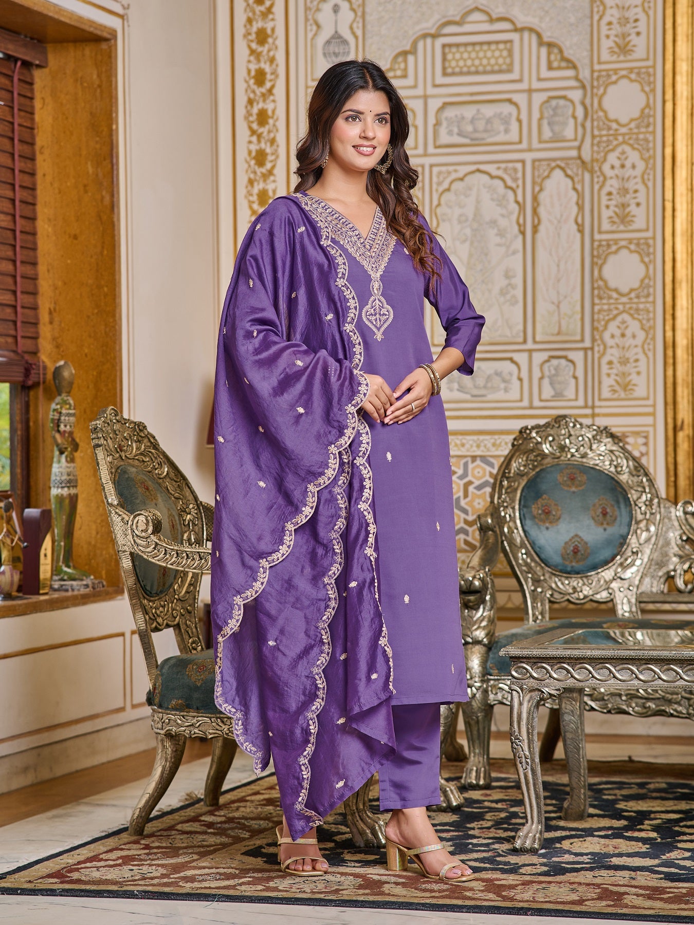 Women Purple Kurti Set