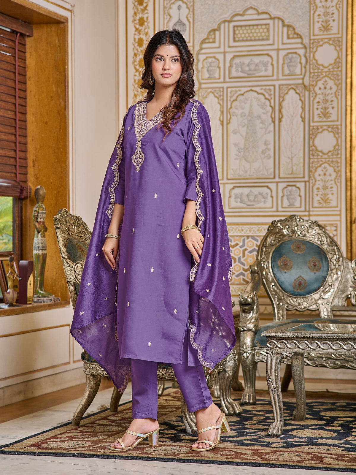 Women Purple Kurti Set