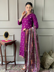 Purple Embroidered Party Wear Kurta Set