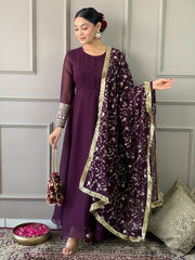 Women Wine Kurti Set with Heavy Dupatta