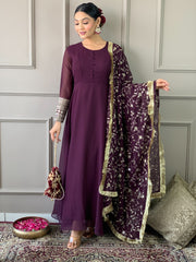 Women Wine Kurti Set with Heavy Dupatta