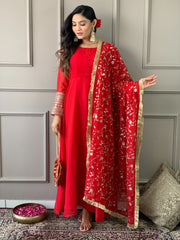 Women Red Kurta Set with Heavy Dupatta