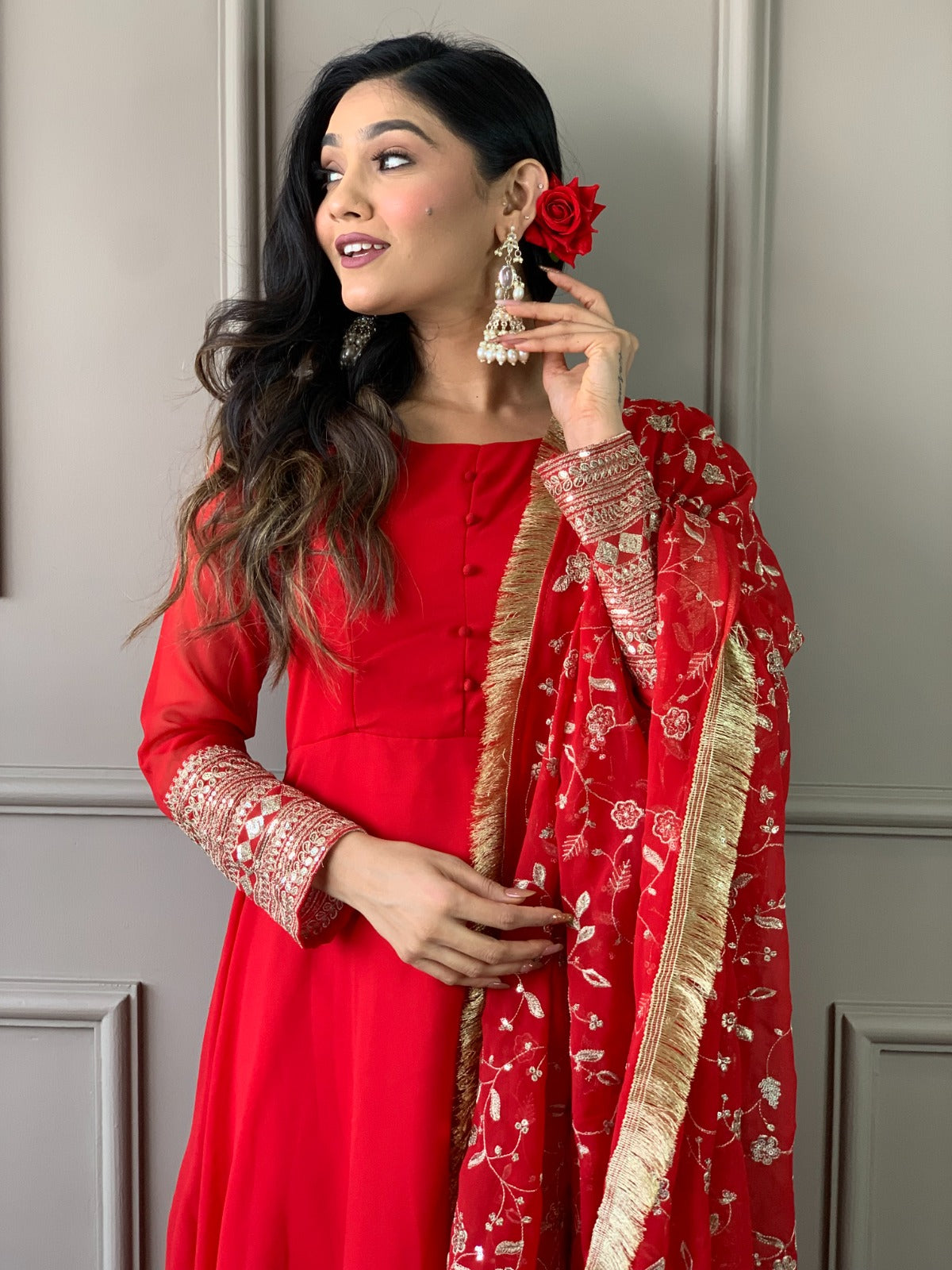 Women Red Kurta Set with Heavy Dupatta