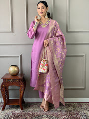 Lavender Silk Kurta Set with Heavy Dupatta