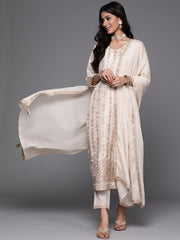 Women Off White Kurti Set with Dupatta