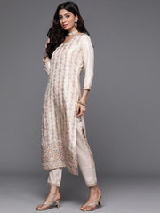 Women Off White Kurti Set with Dupatta