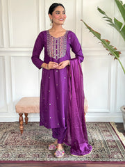 Beautiful Purple Kurti Set with Dupatta