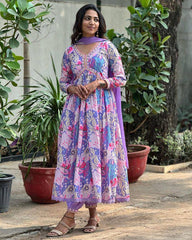 Multicolour Floral Kurti Set with Dupatta