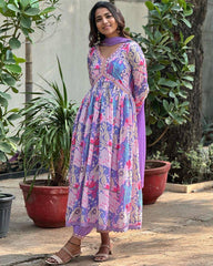 Multicolour Floral Kurti Set with Dupatta