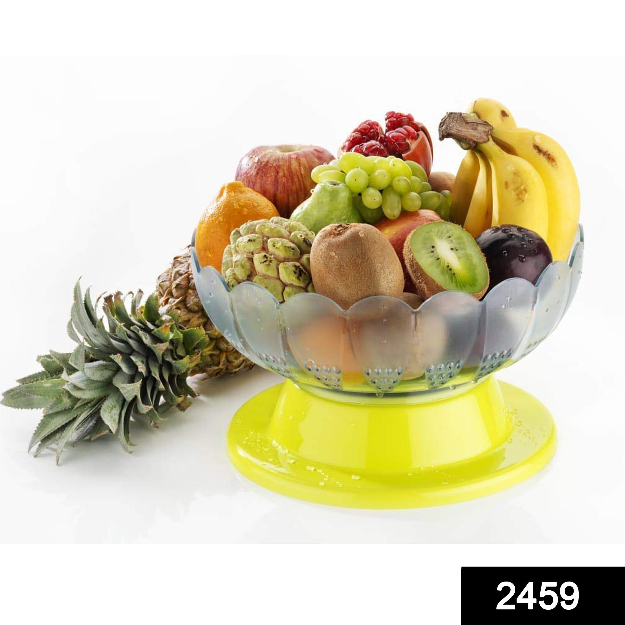 Round plastic bowl with revolving base for easy access